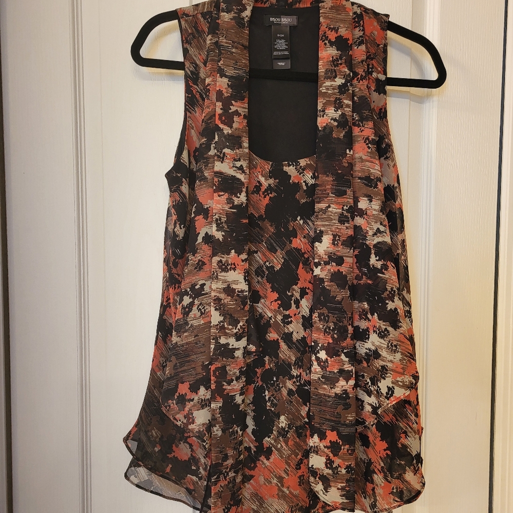 Bisou Bisou Black and Orange Blouse Top